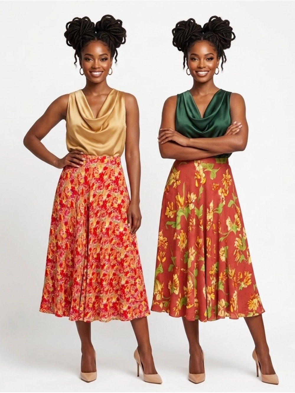 Coldwater Creek Floral Reversible Midi Skirt Petite Large